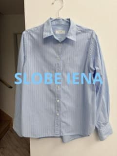 値下げ！SLOBE IENAロゴ入り　水色 ストライプ 長袖シャツのサムネイル