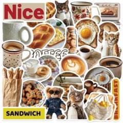 30枚 カフェ コラージュ ステッカー シール 防水 おしゃれ デコ コーヒー