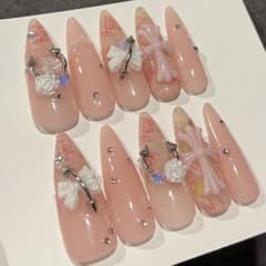 No.95 ロザリーコアネイルチップ クロム 薔薇 ちゅるんピンク ワンホン
