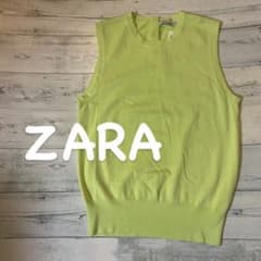 【新品・タグ付】ZARA  人気のニットノースリーブ　ライムグリーン　Lサイズのサムネイル