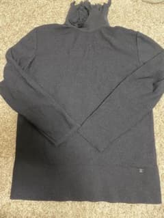 中古シャネルCHANEL03黒ハイネックフリルリボン8分袖ニットS〜M位CC 