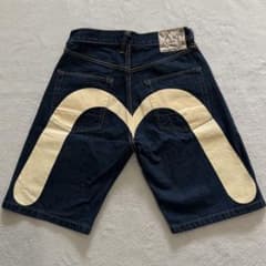 エヴィス ハーフパンツ デニム ビッグカモメ 濃紺 LOT2001 白 32