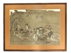 【 典清筆 松下七福神図 】　肉筆彩色墨画 典清筆 松下七福神図 】 肉筆彩色墨画 - メルカリ