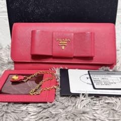 美品 PRADA フィオッコ サフィアーノ 長財布 カードケース ピンク 