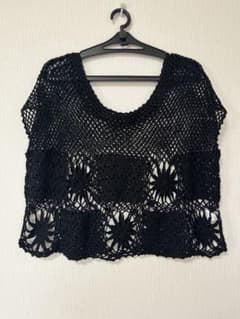 Heather クロシェ編み　かぎ編み　ニットトップス ブラック