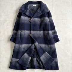 美品✨ Plantation グラデーションボーダーロングコート 紺×グレー M 美品✨ Plantation グラデーションボーダーロングコート 紺×グレー M