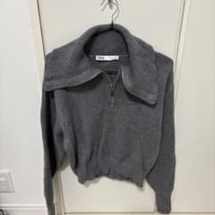 ZARA ハーフジップセーター　グレーMのサムネイル