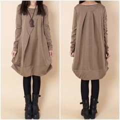 「ブラウン　M/L」コクーン チュニック 体系カバー効果☆ ワンピース 011のサムネイル