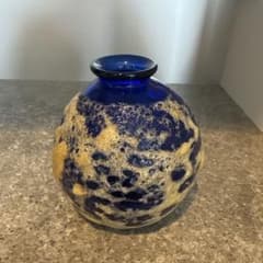 琉球ガラス　花瓶 フラワーベース ブルー ゴールドのサムネイル