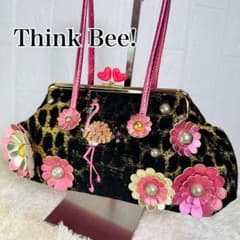 Think Bee! シンクビー フラミンゴ 花柄 がま口 ハンドバッグ 美品