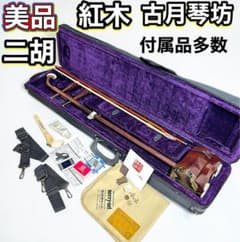 美品】 二胡 紅木 ニシキ蛇皮 本革 中国 民族楽器 ケース付き 付属品