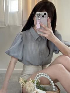 GRL チェック柄シアーバルーンスリーブシャツ[tg695]のサムネイル