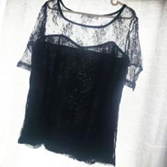 半袖 Tシャツ 黒レースのサムネイル