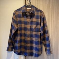 GU フランネルシャツSサイズ　ブラウン×ネイビーのサムネイル