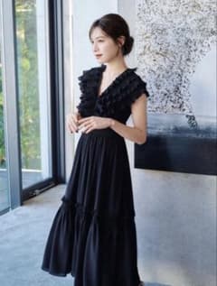 L’AUBE BLANC Pleats collar Chiffon Dressのサムネイル