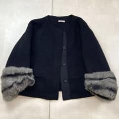 アドーア ADORE ラビットファー ノーカラー コート 比翼 Aライン 毛皮 