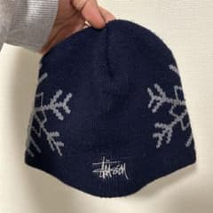 OLD STUSSY 90's USA製 紺タグ　雪の結晶柄 ニット帽のサムネイル