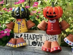 ハロウィン テラコッタ製　ガーデンオーナメント （植木鉢人形 2体セット）のサムネイル