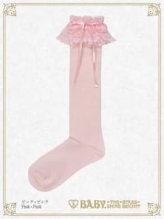 リボン通しレースハイソックス　ピンク　baby the stars 未使用 リボン通しレースハイソックス ピンク baby the stars 未使用 - メルカリ