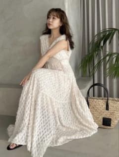 FRAYI.D フリンジジャガードカシュクールワンピース アイボリー M