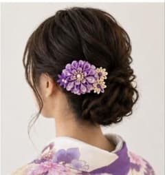 お祭り#浴衣#七五三#発表会#結婚式#着物#紫と白の花飾りのサムネイル