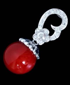 美しい大粒血赤珊瑚１２．５mm .ダイヤモンド.Pｔ900ペンタントトップのサムネイル