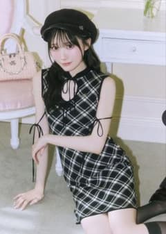 オープンリボンチェックノースリワンピ ミシェルマカロン ミシェルマカロン ミシェマカ オープンリボンチェックノースリワンピ