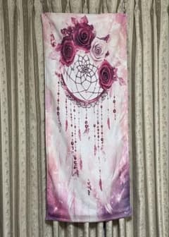 滝汗に！　【ハンドメイド・未使用】ヨガマットタオル　ドリームキャッチャー　ピンク