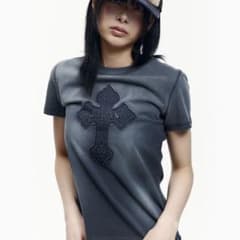 AAKAM 半袖 クロスロゴ Tシャツ ブルー y2k
