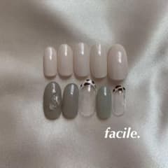 no.1  牛柄フレンチ✖️cream color nailのサムネイル