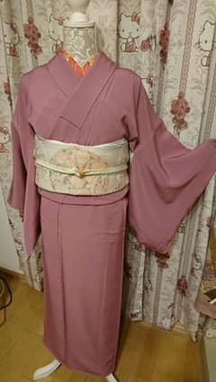 ☆正絹 着物 ピンク、訪問着帯2点セット1つ紋付き フォーマル、セミ 