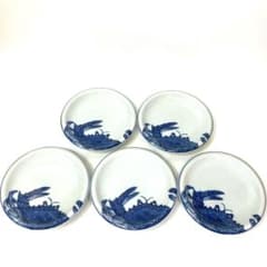 5755 美品 ※ばら売り不可 有田焼 源右衛門窯 染付蟹絵 銘々皿 5枚