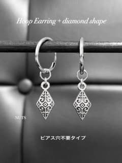 【フープイヤリング 15mm ＋ダイヤモンドシェイプ】フェイクピアス a13