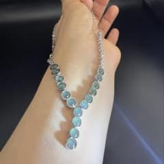 ミャンマー産天然Aランク アクアブルー翡翠 Y字デザインネックレス 