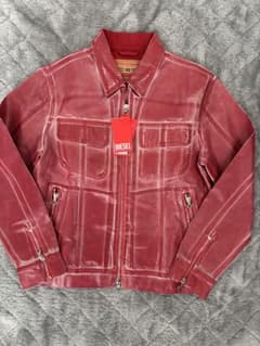 【新品】DIESEL 赤 コーティング加工ジップアップデニムジャケット 新品】DIESEL 赤 コーティング加工ジップアップデニムジャケット