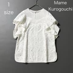 3506【美品】マメクロゴウチ 半袖レースブラウス カットワーク 白 S 3506【美品】マメクロゴウチ 半袖レースブラウス カットワーク 白 S