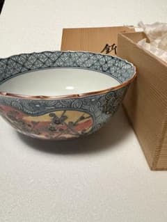 平安瑞光　鉢　高島屋特選和食器売り場　青色と赤色の陶器ボウル 木箱付き　状態良好 平安瑞光 鉢 高島屋特選和食器売り場 青色と赤色の陶器ボウル 木箱付き