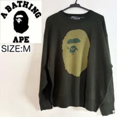 美品】A BATHING APE ジャカードニット セーター サイズM カーキ 