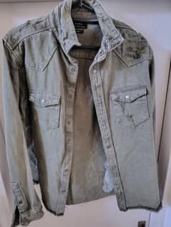 ZARA ダメージ加工 長袖シャツ カーキ メンズのサムネイル