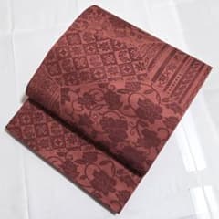 A◇着物くつろぎ 唐草唐花模様 六通 正絹 洒落帯 カジュアルな袋帯