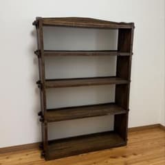 アンティーク ブラック 本棚 書棚 無垢材 収納棚 古家具 昭和レトロ 古家具 無垢材 組み木棚 昭和レトロ 飾り棚 本棚 シェルフ