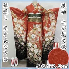 510z23☆振袖 金通し 高身長な方にも 古典柄 辻が花☆美品 成人式 結婚式 606z82☆振袖 銀通し 高身長な方に 辻が花文様 金銀彩 赤黒☆美品 成人