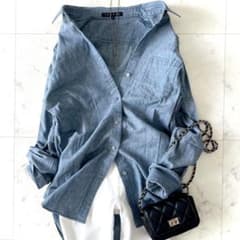美品 セオリー Theory コットン ダンガリー デニムシャツ ライトブルー