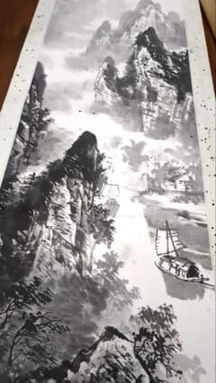 掛軸 彩色山水 骨董品 縁起物 箱付きのサムネイル