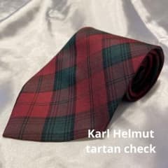 希少Karl Helmut ネクタイ タータンチェック 赤 緑 刺繍ロゴ　日本製のサムネイル