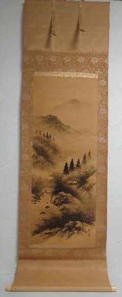 Hanging scroll, ink painting of landscape, by Suisetsu, fine art, wall decoration, Japanese room, Japanese painting, landscape painting, antique, ink painting.