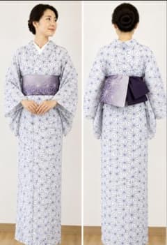 麻の葉紋 洗える夏用絽 小紋 裄65 身丈161㎝ 美品 透け感 白地に藍