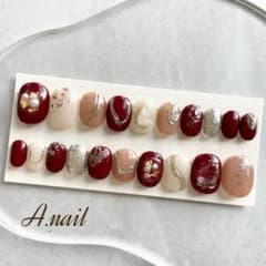 【ニュアンスネイルチップ】フルサイズ ボルドー 赤 レッド 成人式 振袖 前撮りのサムネイル