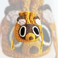 〔著名発送〕たぬき　巾着　ハンドメイド　編み物　ベル袋　化石　学校　ポーチ　小物のサムネイル