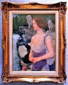 中島義行　タイトル 「夏の女」P12号1980年制作（画家31歳の時の写実絵画） 中島義行 タイトル 「夏の女」P12号1980年制作（画家31歳の時の写実